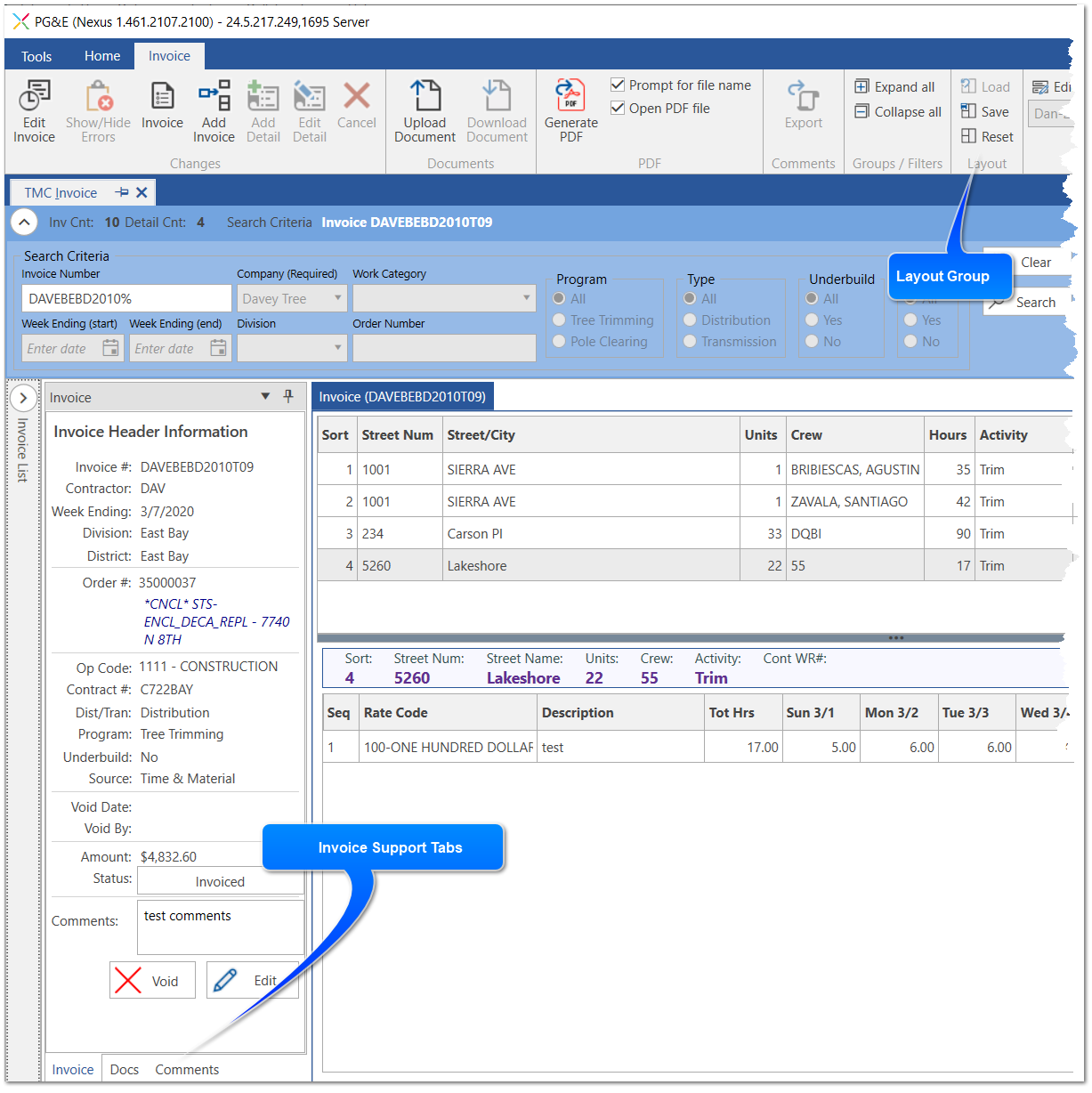 Invoice Support Tabs