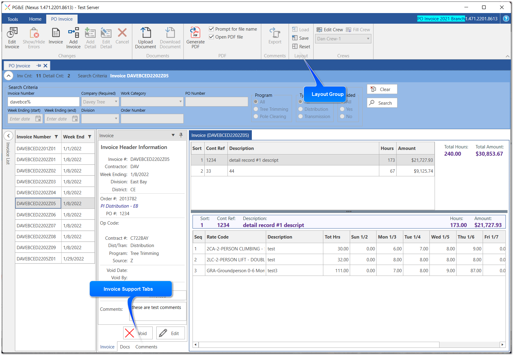 Invoice Support Tabs