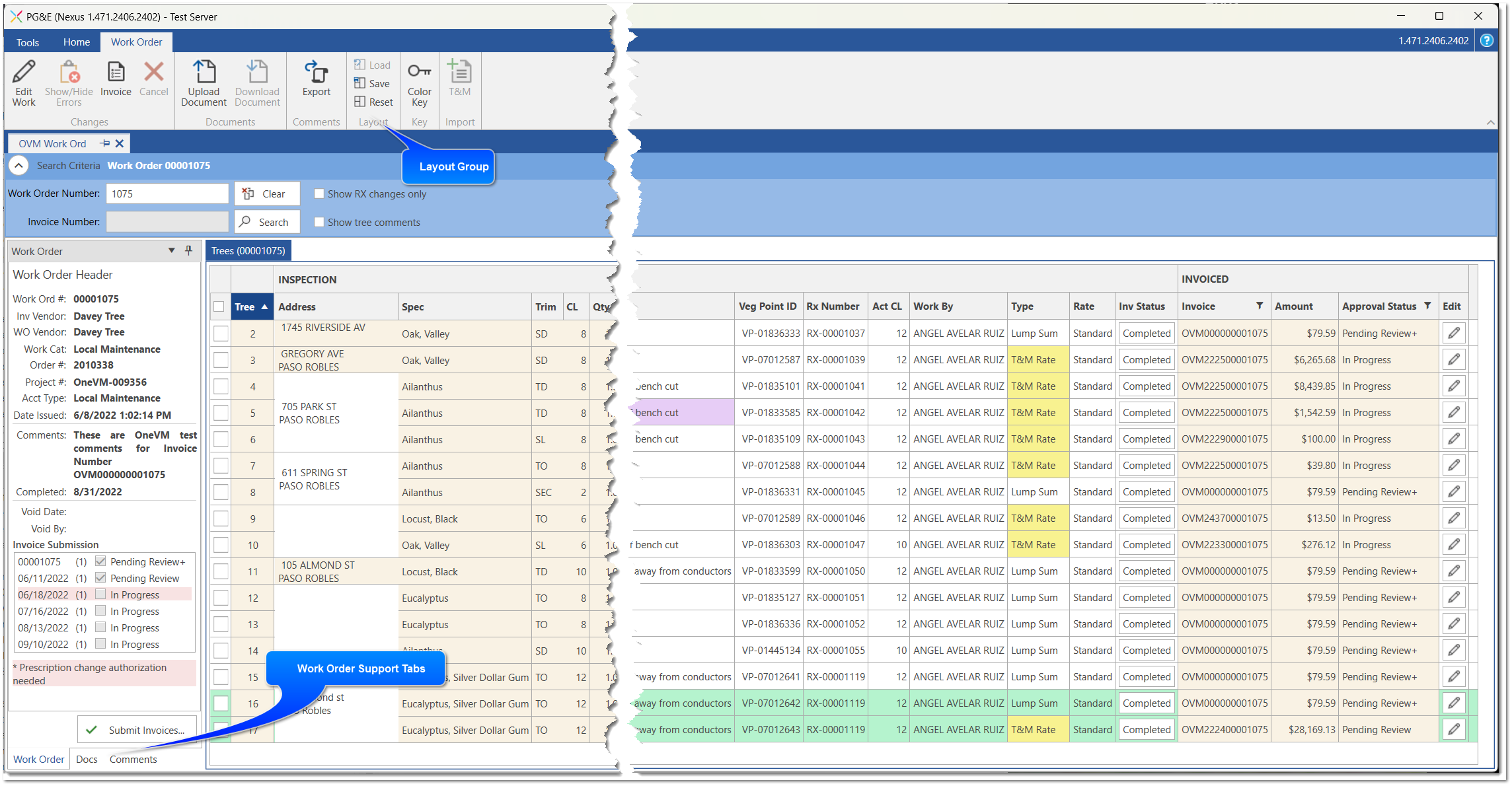 Work Order Support Tabs