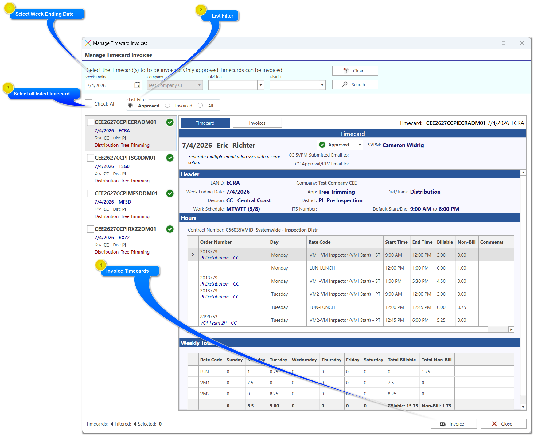 Invoicing a timecard