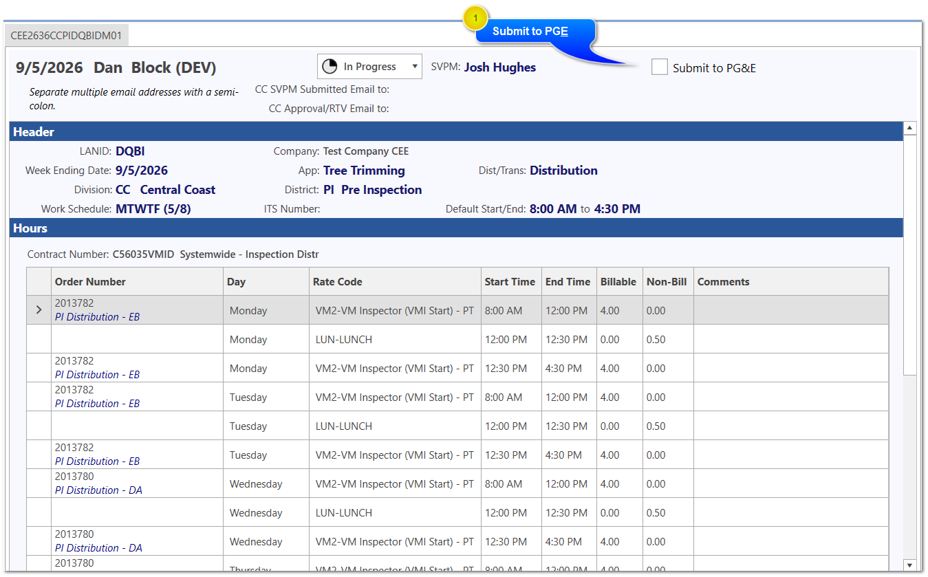 Submit saved Timecard